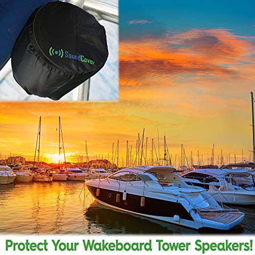 Marine Wakeboard Tower Speaker Covers for 8” Round Speakers – 210T Polyester with Silver UV Coating – Water-Resistant, Double-Stitched with Drawcord & Drainage Eyelets – Large Size (Set of 2) - size: Large