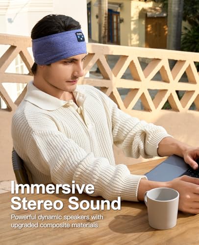 Perytong Sleep Headphones Wireless, Bluetooth Sports Headband Headphones with Ultra-Thin HD Stereo Speakers Perfect for Sleeping,Workout,Jogging,Yoga,Insomnia, Air Travel, Meditation (SkyBlue) - color: SkyBlue