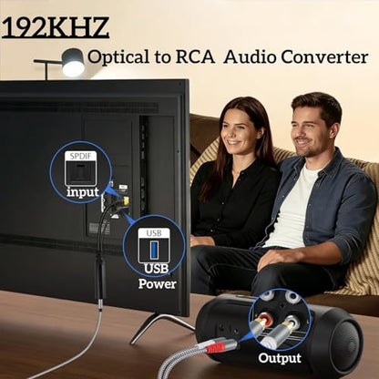 192KHz DAC Optical to RCA Converter,Optical Audio Cable to RCA Male Cable Adapter,Digital to Analog Audio Converter for HDTV, DVD, Set-top Boxes(Unidirectional from O-ptical to RC A Only) Cable -6.6FT - size: 6.6FT