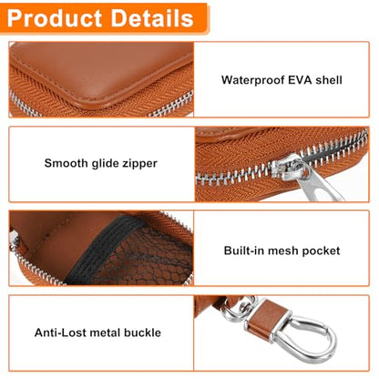 HARFINGTON Earbuds Cases, Earphone Case Holder, PU Leather Ear Buds Case Zipper Organizer Small with Mesh Pocket for USB Cable, Wireless Wired Earphones, Brown - color: Brown