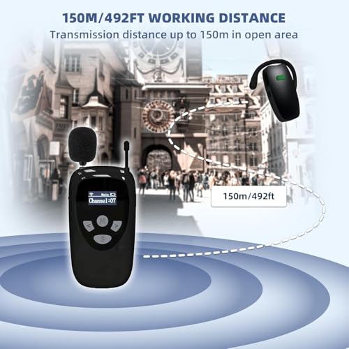 Wireless Tour Guide System, 2 Transmitters 10 Receivers | Tour Guide Headsets, 10-Slot Charge Base, Tour Guide Microphone and Speaker, For Tours Museum Factory School