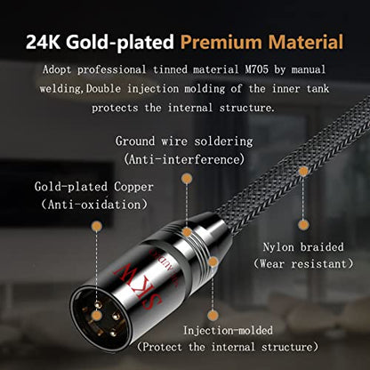 SKW Single Mic XLR Cable, XLR Male to Female Microphone Cables Nylon Jacket 32.8ft/10M | mic cord, dual foil braid shielding, self-locking connectors, for Shure SM7B Rode mixer preamp audio interface studio podcast