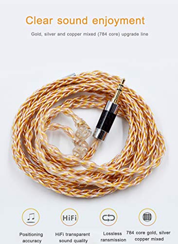 FAAEAL Upgraded 0.75mm 2-Pin Replacement Earphone Cable - Gold, Silver, Copper Mix for KZ ZSN, ZS10 PRO, ZSX, ASX, ASF, DQ6 Earphones - color: GoldSilver