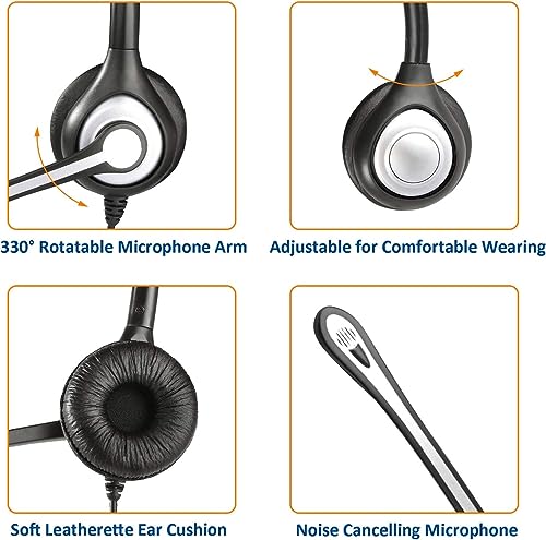Wantek Corded Telephone Headset Dual w/Noise Canceling Mic Compatible with ShoreTel Plantronics Polycom Zultys Toshiba NEC Aspire Dterm Nortel Norstar Meridian Siemens ROLM Landline Deskphones(F602S2)
