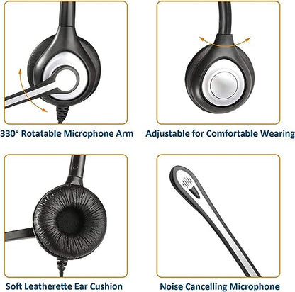 Wantek Corded Telephone Headset Dual w/Noise Canceling Mic Compatible with ShoreTel Plantronics Polycom Zultys Toshiba NEC Aspire Dterm Nortel Norstar Meridian Siemens ROLM Landline Deskphones(F602S2)