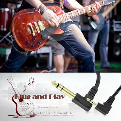 1/4" Male to 1/8" Male TRS Stereo Audio Cable,BENACES Right Angled 3.5mm to 6.35mm Stereo Jack Plug Audio Cord,1/4 Inch to 1/8 Inch Audio Adapter for Guitars,Laptops,Speakers and Amplifiers (1.8M/6Ft)
