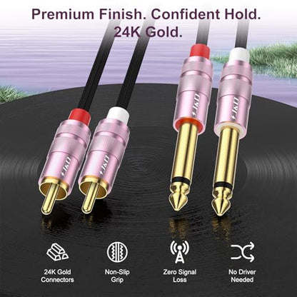 J&D RCA to 1/4 Inch Cable, Nylon Braided Audio Cable, Dual 1/4 inch TS to Dual RCA Stereo Audio Interconnect Cable, Gold Plated Audio Connector for Amplifiers, Instruments, Audio Equipment, 6 feet - size: 6 feet