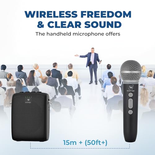 WinBridge Wireless Voice Amplifier with Microphone for Teachers,Tour Guides | Portable PA System with Wireless Handheld Mic, Bluetooth Speaker for Classroom, Public Speaking & Outdoor Events WB009