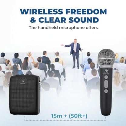 WinBridge Wireless Voice Amplifier with Microphone for Teachers,Tour Guides | Portable PA System with Wireless Handheld Mic, Bluetooth Speaker for Classroom, Public Speaking & Outdoor Events WB009