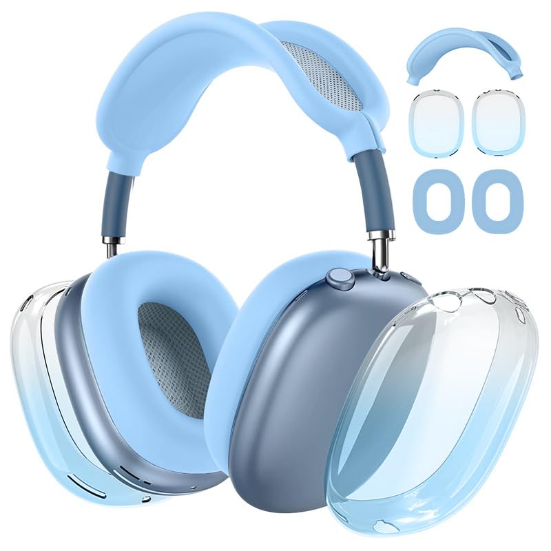 Silicone Case Cover for AirPods Max Headphones,Clear Soft TPU Ear Cups Cover/Ear Pad Case Cover/Headband Cover Transparent Accessories for Apple AirPods Max (2024/2020) (Gradient SkyBlue) - color: Gradient Skyblue