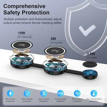 3 in 1 Wireless Charging Station Charger Pad for Samsung Multiple Devices | 18W Foldable Travel Magnetic Fast Wireless Charger Dock for Galaxy S26Ultra S26+ S26 S25 S24 S23 Galaxy Watch8/7 Galaxy Buds4