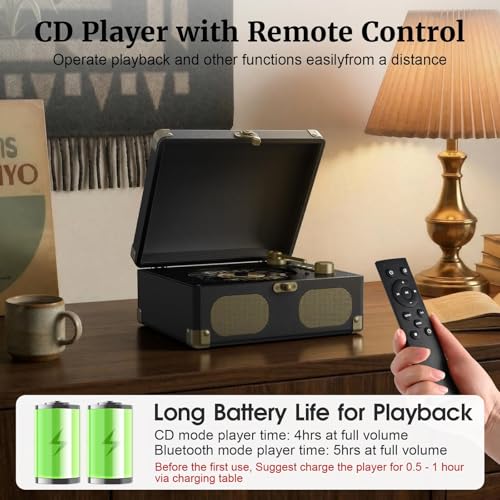 RetroAudio CD Player with Speakers Retro Portable CD Players for Home Music Player with Remote Control,V5.4 Bluetooth in&Out Desktop Suitcase CD Player with AUX in, Headphone Jack,USB Playback，Black - color: Black