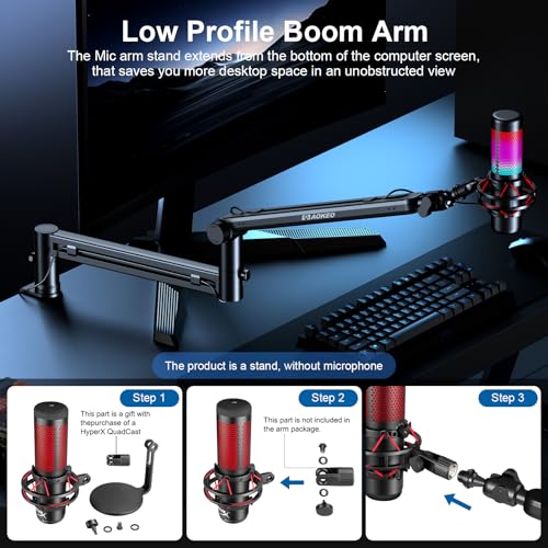 Microphone Arm,Aokeo AK-58 Desk Low Profile Adjustable Mic Boom Arm Stand,Suitable For Blue Yeti,Snowball iCE, HyperX QuadCast,SoloCast,Elgato Wave,Etc - color: AK-58