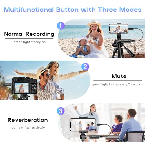 MAYBESTA 4 in1 Wireless Lavalier Microphone for iPhone Android Phone - Mini Lapel Video Mic for PC Camera Recording - Bluetooth Clip on Microphones for YouTube Tiktok Podcast Vlogging Streaming