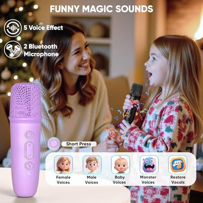 Mini Karaoke Machine for Kids, Birthday Party Gifts Toys for Girls Ages 4 5 6 7 8 9 10 11 12+ Years Old, Karaoke Microphone with 2 Wireless Microphones, Portable Bluetooth Speaker with Disco LED Light - color: Purple