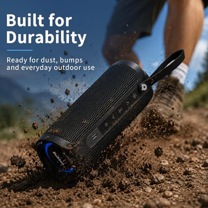 Bobtot Portable Bluetooth Speaker 15W, IPX6, Black | TWS Pairing, 15H Playtime, RGB, Powerful Sound with Dual Bass for Outdoor, Party, Shower, Camping, Travel - color: Black