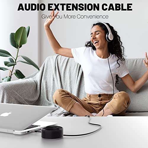 3.5mm Extension Cable 15 Feet, Male to Female Auxiliary Audio Stereo Cable, Headphone Extension Cord, Hi-Fi Sound, Gold Plated Connectors, OFC Core, Black, (with 5 pcs Cable Ties) - size: 15 Feet