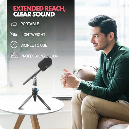 Movo HMT-2 Tabletop Tripod Microphone Stand for Movo WMX-HM and Rode Interview Go Handheld Wireless Mic Adapters. Perfect for Podcasting, Vlogging, Content Creators, and More