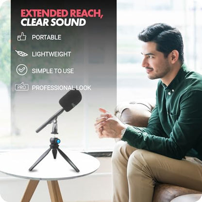 Movo HMT-2 Tabletop Tripod Microphone Stand for Movo WMX-HM and Rode Interview Go Handheld Wireless Mic Adapters. Perfect for Podcasting, Vlogging, Content Creators, and More
