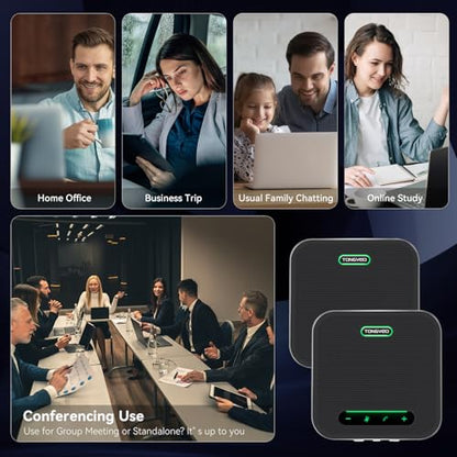 Wireless Conference Speaker and Microphone, 2-in-1 Daisy Chain Bluetooth Speakerphone with 4 Mics Arrays and 360° Voice Pickup and Noise Reduction,Bluetooth/USB/Dongle connection Methods for 30 People - color: Jet