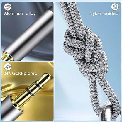 3.5mm Audio Aux Cable - 2 Pack 3ft Nylon Braided Hi-Fi Stereo Audio TRS Cable for Car Home Stereos, Headphones, Speakers, Laptops, Grey - color: Grey, size: 3 Feet
