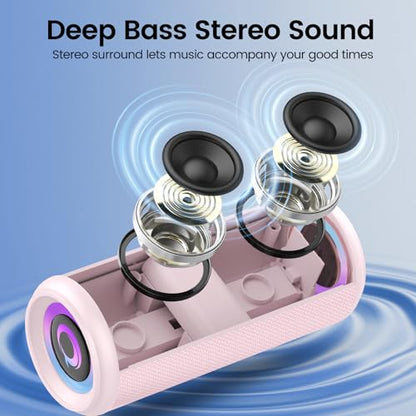 Portable Bluetooth Speaker, 2026 Bluetooth 5.4 Wireless Speaker with 20W HD Loud Stereo Sound, TWS Pairing, 20H playtime, RGB Lights, IP7, Built-in Mic, for Outdoor, Home, Beach, Party, Gift, Pink - color: Pink