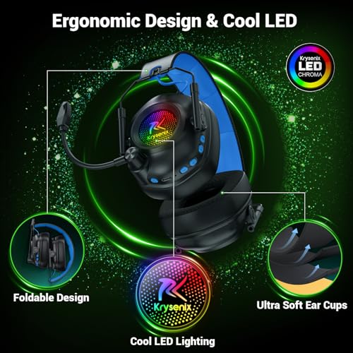 2.4 GHz Wireless Gaming Headset with Microphone,Low Latency,50mm Drivers | For PC,PS5,PS4,Switch,Mac,Bluetooth 5.4 Gaming Headphones,Noise Canceling, Lightweight,Cool RGB,1200mAh,Foldable-Black Blue