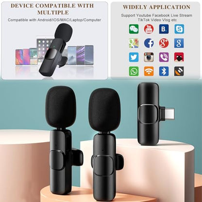 Wireless Microphone for iPhone 15 16，iPad, Android, Lavalier Microphone for Video Recording, Noise Reduction, Clip on Mini Mic for Tiktok, YouTube, Vlog, Podcast, ASMR - style: Lightning+USB C+USB A