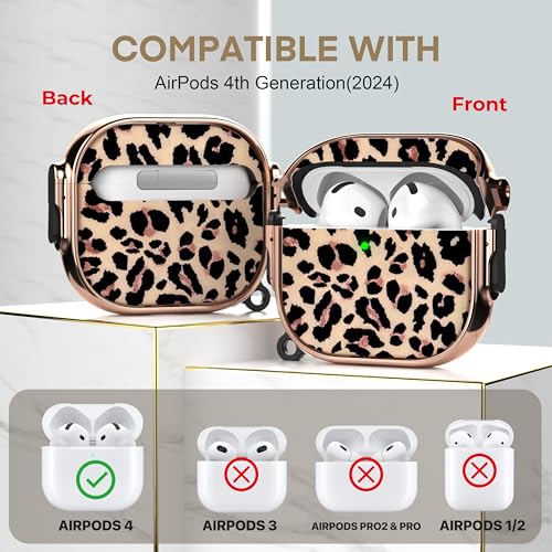 for AirPods 4 Case with Safety Lock, Magsafe Compatible, Leopard | Double Secure Lock,Drop Protection,Two-Piece Design,with Gold Keychain, Anti Lost, Dustproof, Cute AirPod 4 Case - color: Brown + Yellow, size: AirPods 4 Case