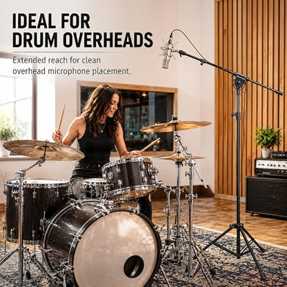 LyxPro SMT-1 Professional Microphone Stand Heavy Duty 93” Studio Overhead Boom Stand 76” Extra Long Telescoping Arm Mount, Foldable Tripod Legs & Adjustable Counterweight - size: Standard without Caster Wheels