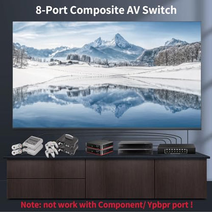 BolAAzuL RCA Switch 8 in 1 Out Composite Video L/R Audio Switcher Selector | 8-Way RCA Switcher 8x1 AV Switch Box 8-Port Plug & Play for N64 PS2/3 Wii Xbox Game Consoles DVD STB TV - style: 8 in 1 out