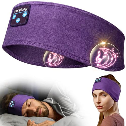 Perytong Sleep Headphones Bluetooth Headband - Yoga, Unisex, with Immersive Stereo Sound, 10 Hours Battery, Comfy Headband Material - color: Grape Purple