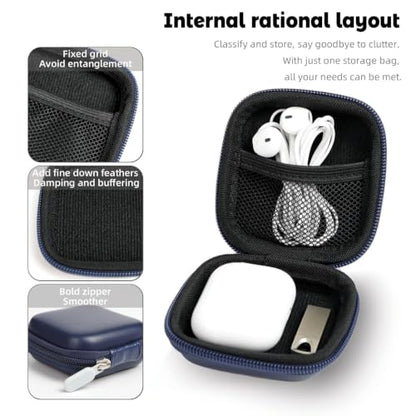 1 Pack Earbud Case & Headphone Case, Deep Blue | Durable, PU Leather, EVA hard shell, Protective Storage for AirPods, Wireless Earbuds & Wires