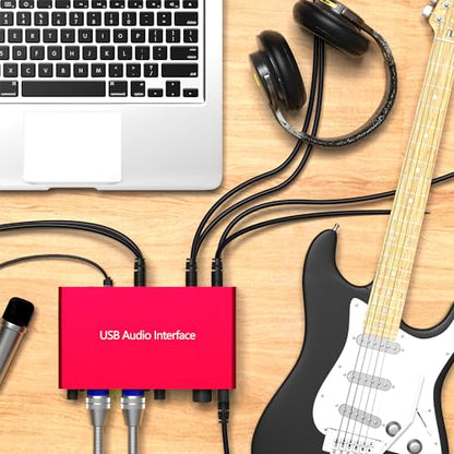 USB Audio Interface 4 Line Outputs & 2 Line Inputs with 48V Phantom Power 24Bit/192kHz for the Musicians, Vocalist, Podcaster, Works with Most DAWs and Recording Software(AR007-4 Line Outputs)