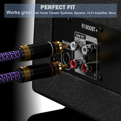 2 RCA to 2 RCA Audio Cable Heavy Duty 24K Gold-Plated Pure Copper Shell Oxygen-Free Copper for Home Theater HDTV Amplifiers Hi-Fi Systems Speakers - Purple Top Series (6.5FT/2m) - size: 6.5 ft