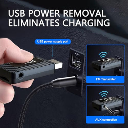 USB Bluetooth Receiver for Car, Bluetooth 5.3 Wireless Audio Adapter, USB Power Supply 3.5mm Aux Jack Adapter, FM+AUX Transmitting Signal Receiver, for Car Stereo Sound Home Stereo, PC (Black)