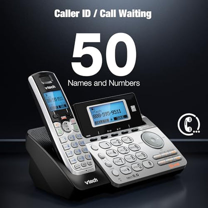 VTech DS6151-2 2-Line Expandable Cordless Phone System, 2 Handsets | Digital Answering System, Caller ID, DECT 6.0, Home & Small Business, Black/Silver - size: 2 Handsets