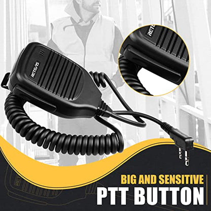Retevis Walkie Talkie Shoulder Speaker Microphone, 2 Pin,1 Pack | for RT22/RT68/H777/RT68H/RT22S, Compatible with BAOFENG UV-5R/888S,Kenwood Radio, Rotatable Clip, Kevlar Cable, Portability