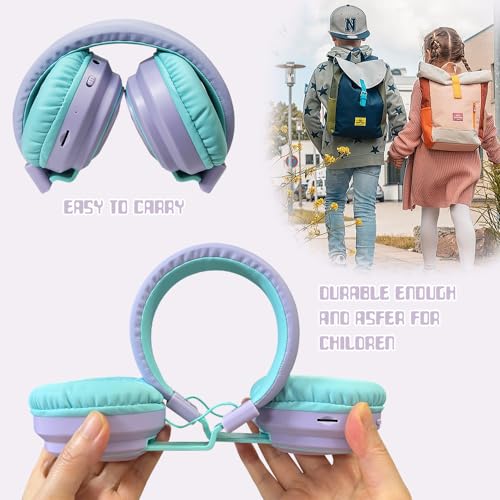 Mokata Kids Headphones Bluetooth 5.3 Wireless Lightweight Fast Charging 68 Hours Play Time Volume Limited 85/94dB Over Ear Foldable with Built-in Mic for Toddler Tablet Pad Light Purple - color: Light Purple