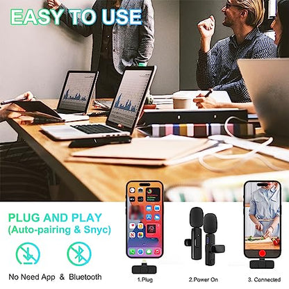 JUDKIOM 2 Pack Wireless Lavalier Microphone, Professional Lapel Mics, Wireless Mic Plug-Play, Lapel Microphone for Video Recording Interview Vlog YouTube TikTok(for iPhone 14 and Below) - style: Lightning