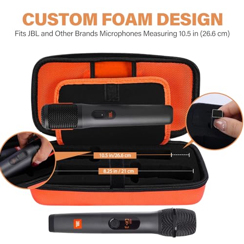 Wireless Microphone Case Compatible with JBL Wireless Two Microphone System & Dual Partybox Mics, Handheld Dual Mic Travel Bag for Singing & Karaoke, with 2 Mic Covers | Waterproof & Dirt Resistant - color: Upgrade-Orange