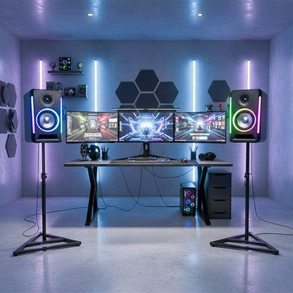 Speaker Stand Pair, Height Adjustable 31"–46" Floor Speaker Stands, Black