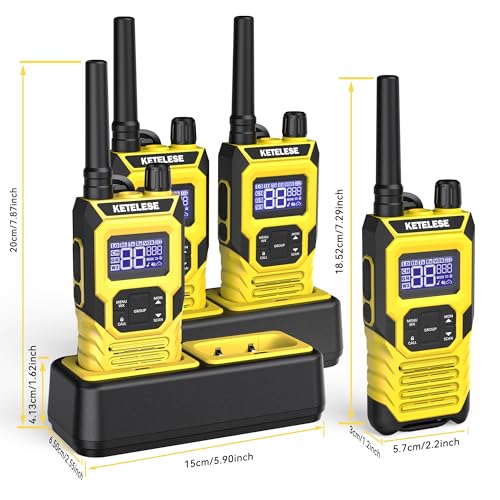 T4 FRS Two Way Radio Earpiece with Mic, Walkie Talkie Long Range for Adults, IP67 Waterproof Walkie Talkies, 22 Channel, NOAA Wheather Alert, PTT, VOX, Yellow, 4Pack