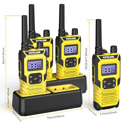 T4 FRS Two Way Radio Earpiece with Mic, Walkie Talkie Long Range for Adults, IP67 Waterproof Walkie Talkies, 22 Channel, NOAA Wheather Alert, PTT, VOX, Yellow, 4Pack