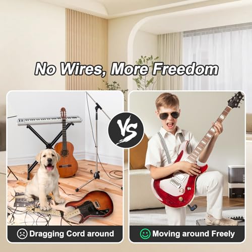 A14 Wireless Guitar System, 2.4GHz Rechargeable Transmitter Receiver, 24-bit 48KHz Audio, 100ft Range, Plug and Play, Compatible with Electric Guitar & Bass Accessories (2TX+1RX) - color: 2TX+1RX