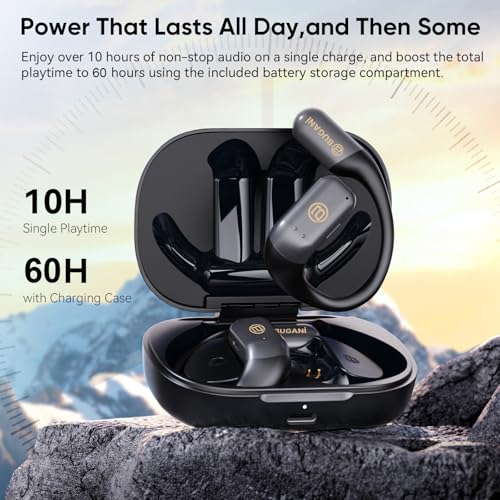 BUGANI Open Ear Headphones, Bluetooth 5.4 Wireless Earbuds with 60H Playtime, ENC Noise Cancelling Mic for Clear Calls, IPX5 Waterproof Sports Earphones for Running Workout Cycling | Bluetooth 5.4 60H Playtime ENC Clear Calls IPX5 Waterproof Lightweight C