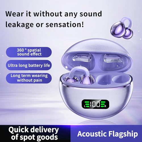 ASHATA Earbuds, Wireless Workout Headphones LED Digital Display Touch Control with Noise Canceling Mic, for Running Swimming Outdoor Sports (Purple)