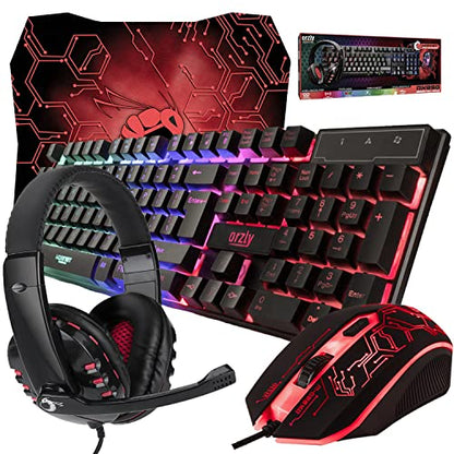 Gaming Keyboard and Mouse and Mouse pad and Gaming Headset, Wired LED RGB Backlight Bundle for PC Gamers and Xbox and PS4 Users - 4 in 1 Edition Hornet RX-250 - color: Black
