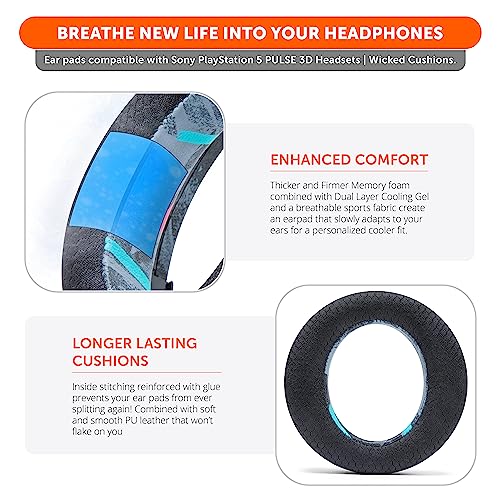 WC Freeze Pulse 3D - Cooling Gel Earpads for Sony PS5 Pulse 3D | Made by Wicked Cushions | Thicker Cushion & Wider Opening | 90's Black - color: 90's Black