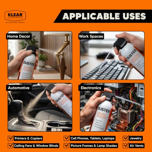 Compressed Air Duster for Computers, Made in USA, 10oz, 1 PC | Klear Concepts Canned Air for Electronics & Automotive, Removes Dust & Debris in Hard to Reach Areas, With Precision Straw